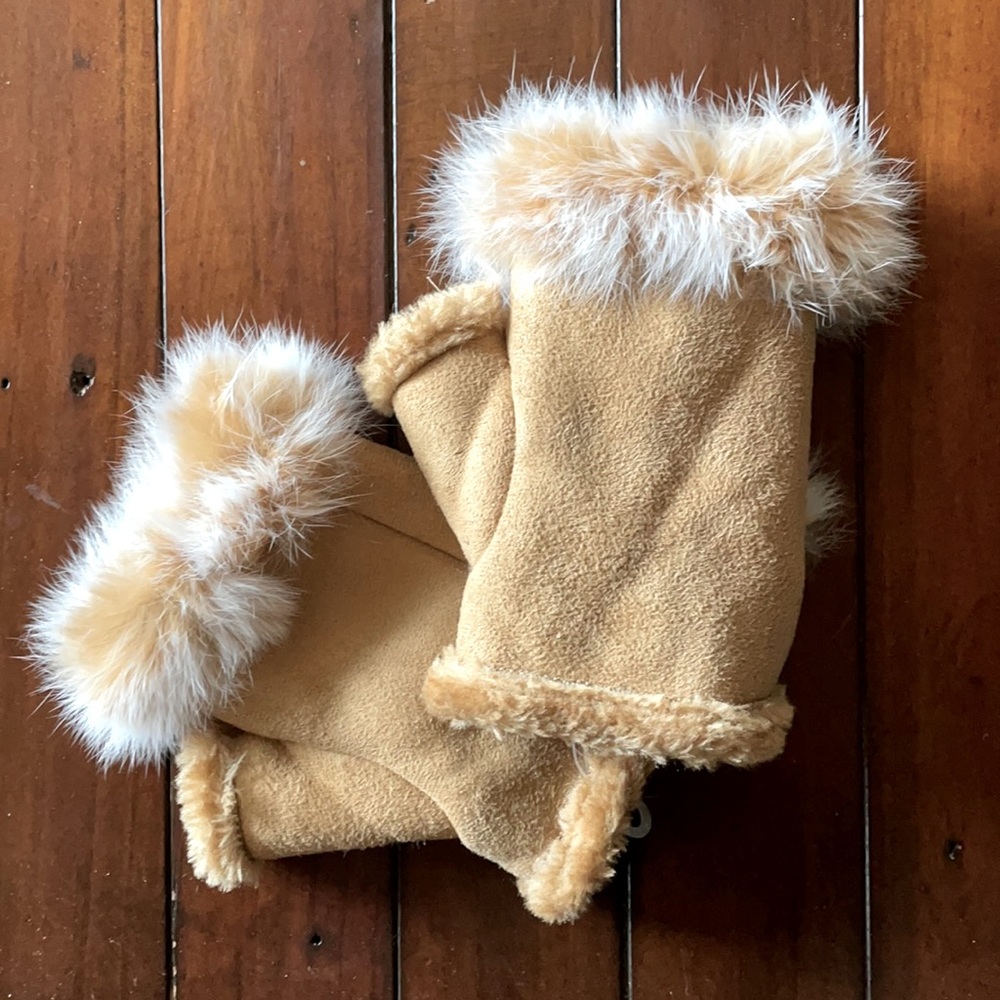 NEW Luxury Gift Rabbit Fur & Suede Cut Off Adjustable Texting Gloves